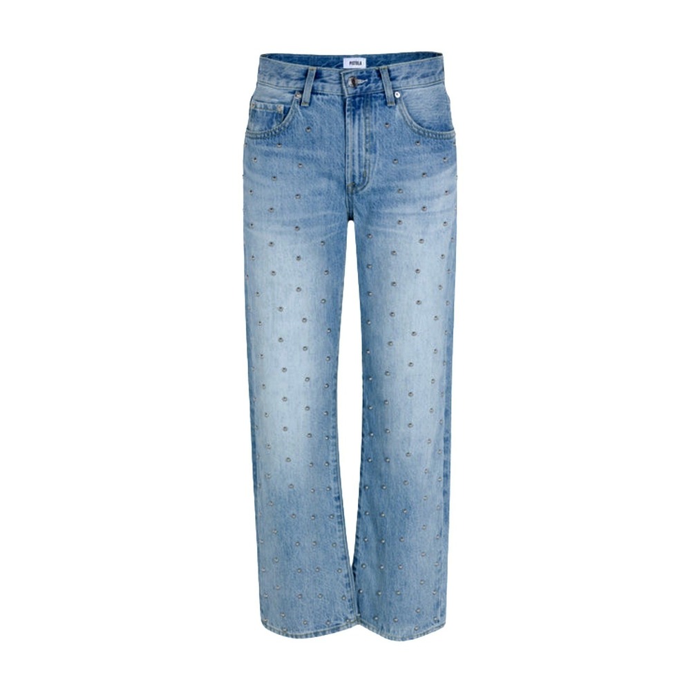 Pistola Aries Straight Leg Jeans Womens 27 Light Wash Silver Allover Stud Detail - Picture 3 of 13